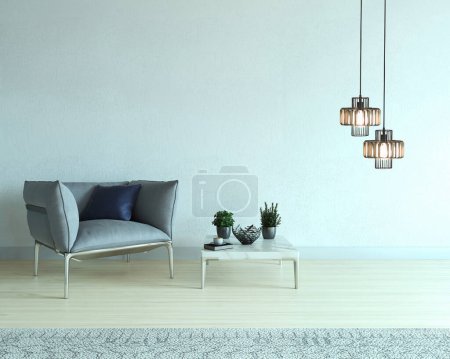 Photo for Empty room and interior design, hanging lamp. 3D illustration - Royalty Free Image