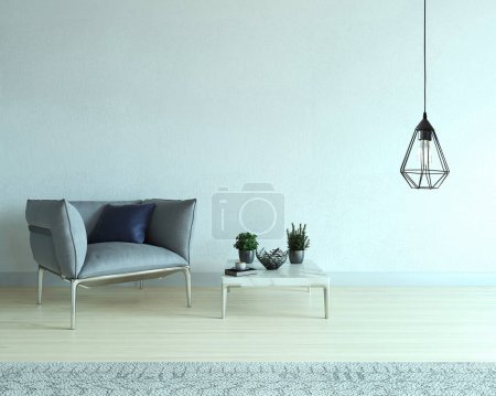 Téléchargez les photos : Chambre vide et design intérieur, lampe suspendue. Illustration 3D - en image libre de droit