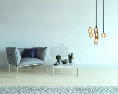 Téléchargez les photos : Chambre vide et design intérieur, lampe suspendue. Illustration 3D - en image libre de droit