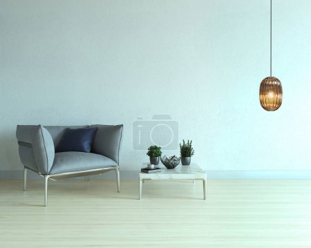Photo for Empty room and interior design, hanging lamp. 3D illustration - Royalty Free Image