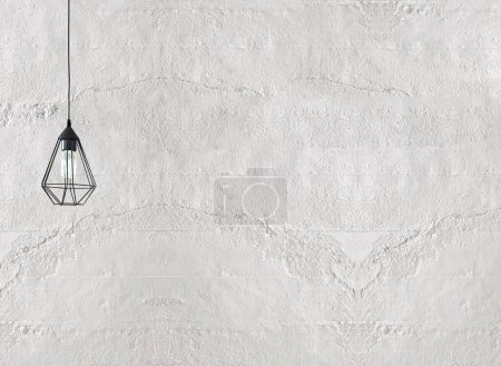 Photo for Bright stone wall interior design and modern lamp - Royalty Free Image