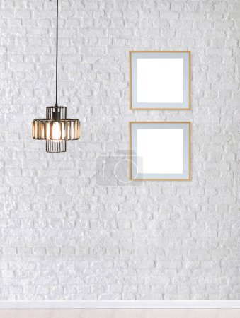 Foto de Diseño interior de pared de piedra brillante y lámpara moderna - Imagen libre de derechos