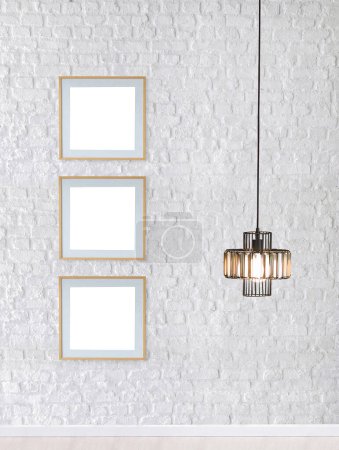Foto de Diseño interior de pared de piedra brillante y lámpara moderna - Imagen libre de derechos