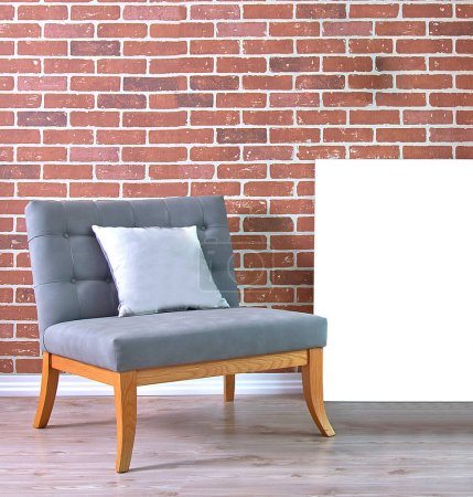 Téléchargez les photos : Mur de briques rouges et canapé de luxe gris. design intérieur pour la maison de bureau - en image libre de droit