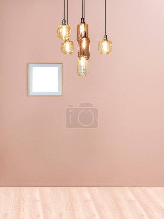 Téléchargez les photos : Mur de pierre design intérieur salon, lampe design décoratif moderne. Illustration 3D - en image libre de droit