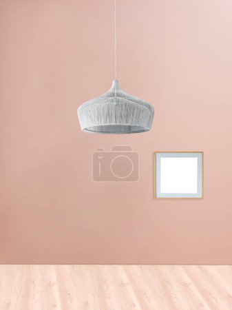 Téléchargez les photos : Mur de pierre design intérieur salon, lampe design décoratif moderne. Illustration 3D - en image libre de droit