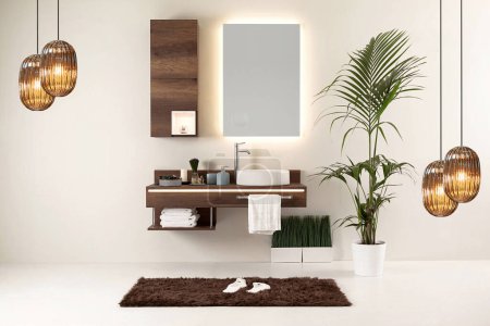 Photo for Wood design bathroom and interior design. decorative objects for the home, office, hotel - Royalty Free Image