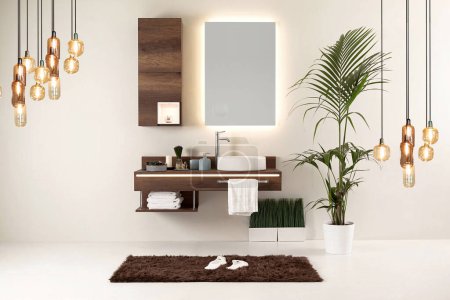 Foto de Estilo de baño limpio y diseño decorativo interior, gabinetes de madera - Imagen libre de derechos