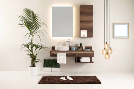 Foto de Estilo de baño limpio y diseño decorativo interior, gabinetes de madera - Imagen libre de derechos