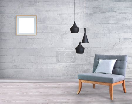 Foto de Lámpara de pared de piedra decoración interior moderna habitación vacía. Ilustración 3D - Imagen libre de derechos