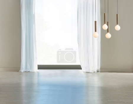 Foto de Habitación vacía y diseño interior, lámpara colgante. Ilustración 3D - Imagen libre de derechos