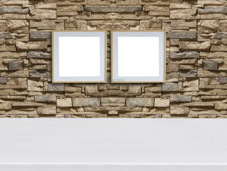 Téléchargez les photos : Design intérieur vide lumineux, mur décoratif en pierre. Illustration 3D - en image libre de droit