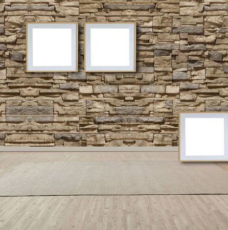 Foto de Diseño interior vacío brillante, pared de piedra. Ilustración 3D - Imagen libre de derechos