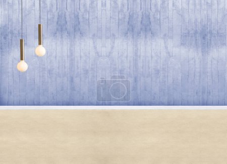 Téléchargez les photos : Chambre vide décoration intérieure plancher de bois, concept de mur de pierre. fond décoratif pour la maison, le bureau et l'hôtel. Illustration 3D - en image libre de droit