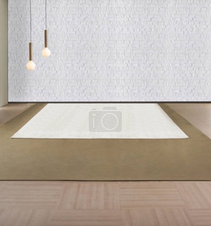 Foto de Pared de piedra sala de estar de diseño interior, lámpara de diseño decorativo moderno. Ilustración 3D - Imagen libre de derechos