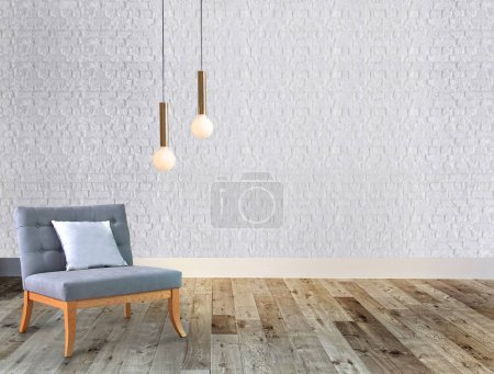 Téléchargez les photos : Applique murale en pierre décoration intérieure moderne chambre vide. Illustration 3D - en image libre de droit