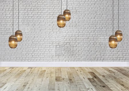 Photo for New empty living room interior decoration wooden floor, stone wall concept. decorative background for home, office and hotel. 3D illustration - Royalty Free Image