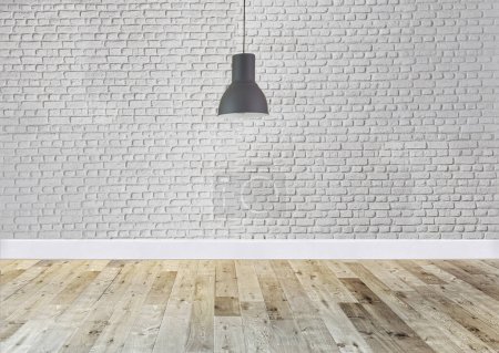 Photo for White brick stone wall interior design modern lamp for home, office, hotel and bedroom. 3D illustration - Royalty Free Image