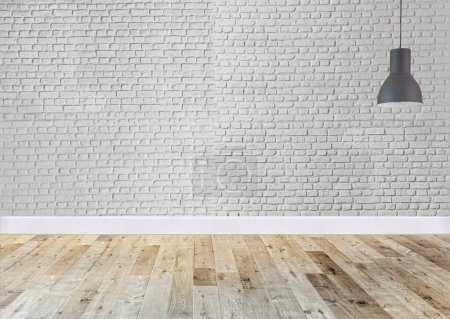 Foto de Lámpara moderna de diseño interior de pared de piedra de ladrillo blanco para el hogar, oficina, hotel y dormitorio. Ilustración 3D - Imagen libre de derechos