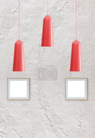 Photo for Stone wall interior design modern lamp for home, office, hotel and bedroom. 3D illustration - Royalty Free Image