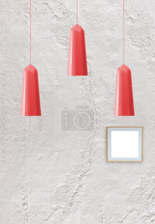 Photo for Stone wall interior design modern lamp for home, office, hotel and bedroom. 3D illustration - Royalty Free Image