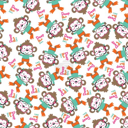 Illustration for Seamless pattern texture with little monkey swim in underwater. For fabric textile, nursery, baby clothes, background, textile, wrapping paper and other decoration. - Royalty Free Image