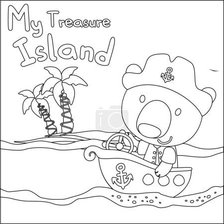 Vector illustration of funny bear pirate with treasure chest, Childish design for kids activity colouring book or page.