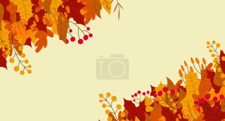 Hello autumn falling leaves. Autumnal foliage fall and popular leaves. Autumn design. Charming autumn pattern. Hand drawn. Vector illustration