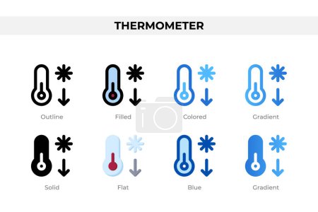 Ilustración de Iconos de termómetro en estilo diferente. Conjunto de iconos de termómetro. Símbolo festivo. Conjunto de iconos de estilo diferente. Ilustración vectorial - Imagen libre de derechos