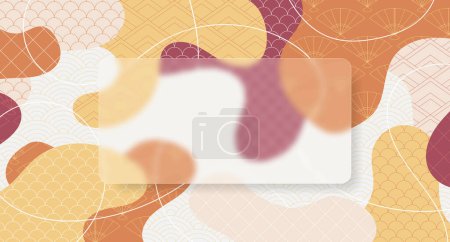 Glassmorphism background banner with transparent glass frame. Japanese pattern background with square blurry glass effect. Traditional Japan style