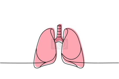 Menschliche Lungen eine Linie farbige ununterbrochene Zeichnung. Menschliches Organ durchgehende farbige einzeilige Illustration. Vektor minimalistische lineare Illustration. Isoliert auf weißem Hintergrund
