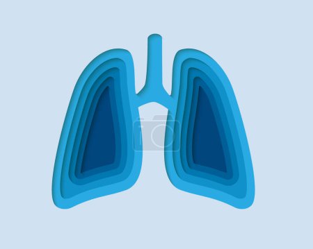 Lungs 3d symbol in paper cut style. Respiratory system, human transplantation design. Organ anatomy craft illustration. Cut out of paper banner.