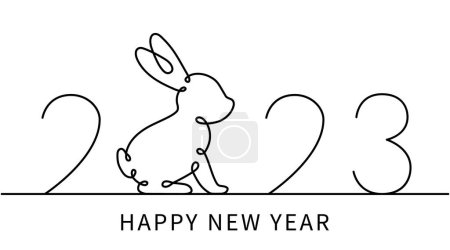 2023 Kaninchen eine Linie durchgehende Zeichnung. Jahr des Hasen. Hare kontinuierlich eine Zeile Illustration. Das chinesische Mondjahr 2023. Vektorillustration. Isoliert auf weißem Hintergrund