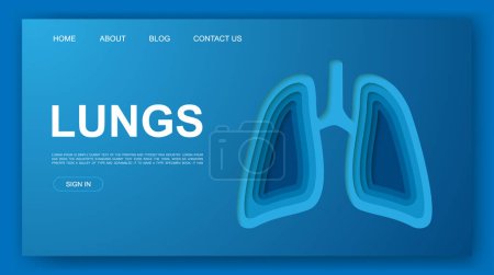 Illustration for Lungs 3d low poly website template. Respiratory system paper cut illustration. Organ anatomy symbol for homepage design, landing page, advertising page. - Royalty Free Image