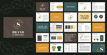 Illustration for Colored Brand Guidelines template. Logo Guide Book. Corporate identity presentation. Logo Guideline template. Logotype presentation for beauty company. - Royalty Free Image