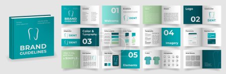 Illustration for Brand Guidelines template. Turquoise Logo Guideline template. Multi-purpose Brand Manual presentation mockup. Logo Guide Book layout. Logotype presentation for dental clinic - Royalty Free Image