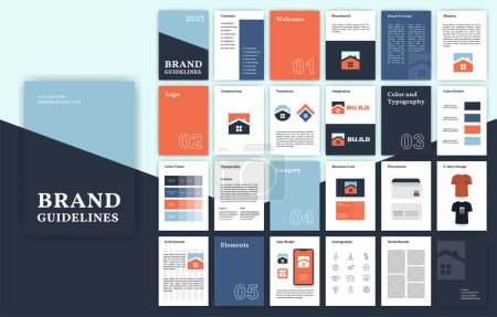 Multicolored Brand Guidelines template. Corporate identity presentation in A4 size. Logo Guideline template. Logo Guide Book. Logotype presentation for construction company.