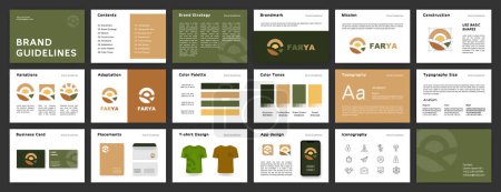 Illustration for Green and Brown Brand Guidelines template. Brand Identity presentation. Logo Guideline template. Logo Guide Book. Logotype presentation for agro company. - Royalty Free Image