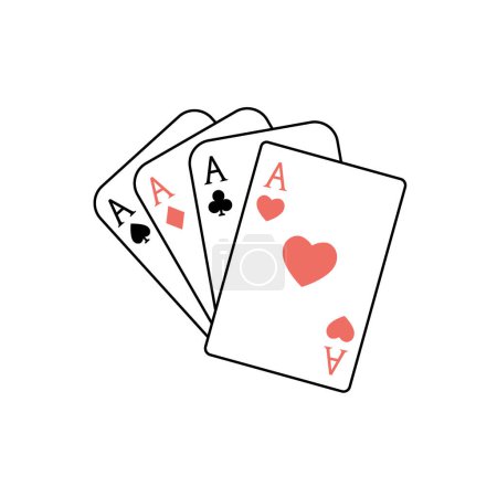 Four aces. Poker playing cards. Vector illustration. Isolated on white background