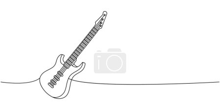 Electric bass guitar, string instrument one line continuous drawing. Musical instruments continuous one line illustration. Vector minimalist linear illustration. Isolated on white background