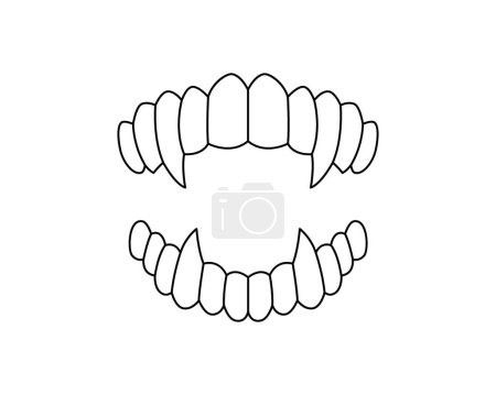 Illustration for Vampire horror teeth line silhouette. Vector minimalist linear illustration. Isolated on white background - Royalty Free Image