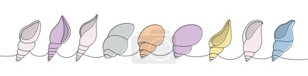 Scallop sea shells set. Sea shells, mollusks, scallop, pearls. Tropical underwater shells continuous one line illustration. Vector minimalist linear illustration. Isolated on white background