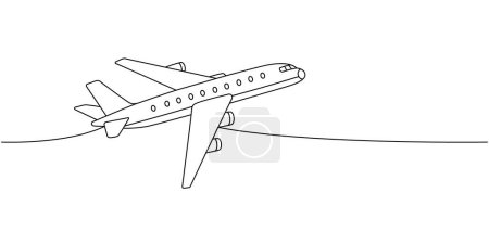 Flugzeug, Luftverkehr eine Linie ununterbrochene Zeichnung. Unterschiedlicher Lufttransport durchgängig eine Linie Illustration. Vektor minimalistische lineare Illustration. Isoliert auf weißem Hintergrund
