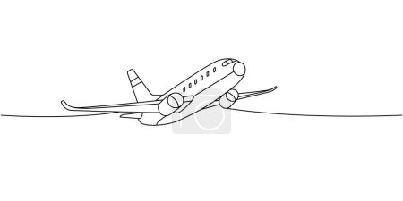 Flugzeug, Passagierflugzeug eine Linie ununterbrochene Zeichnung. Unterschiedlicher Lufttransport durchgängig eine Linie Illustration. Vektor minimalistische lineare Illustration. Isoliert auf weißem Hintergrund