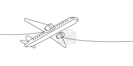 Luftverkehr, Passagierflugzeuge eine Linie ununterbrochene Zeichnung. Unterschiedlicher Lufttransport durchgängig eine Linie Illustration. Vektor minimalistische lineare Illustration. Isoliert auf weißem Hintergrund
