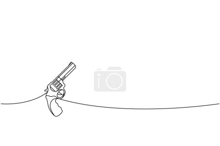 Modern revolver one line continuous drawing. Various modern weapons continuous one line illustration. Vector linear illustration. Isolated on white background