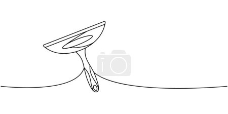Téléchargez les illustrations : Raclette nettoyage verre une ligne dessin continu. Outils de nettoyage continu illustration d'une ligne. Illustration vectorielle linéaire. Isolé sur fond blanc - en licence libre de droit
