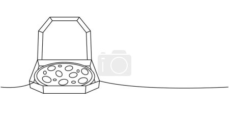 Fresh pizza with ingredients one line continuous drawing. Traditional italian fast food continuous one line illustration. Vector linear illustration. Isolated on white background