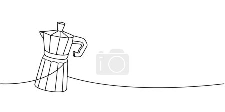 Kaffeemaschine für Kochfeld eine Zeile kontinuierliche Zeichnung. Handgezeichnete Elemente für Café-Menü, Café-Shop. Lineare Vektordarstellung. Isoliert auf weißem Hintergrund