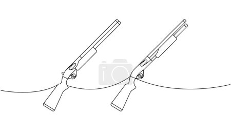 Set von Glattbohrpistolen eine Linie ununterbrochene Zeichnung. Verschiedene moderne Waffen durchlaufen eine Zeilenillustration. Lineare Vektordarstellung. Isoliert auf weißem Hintergrund